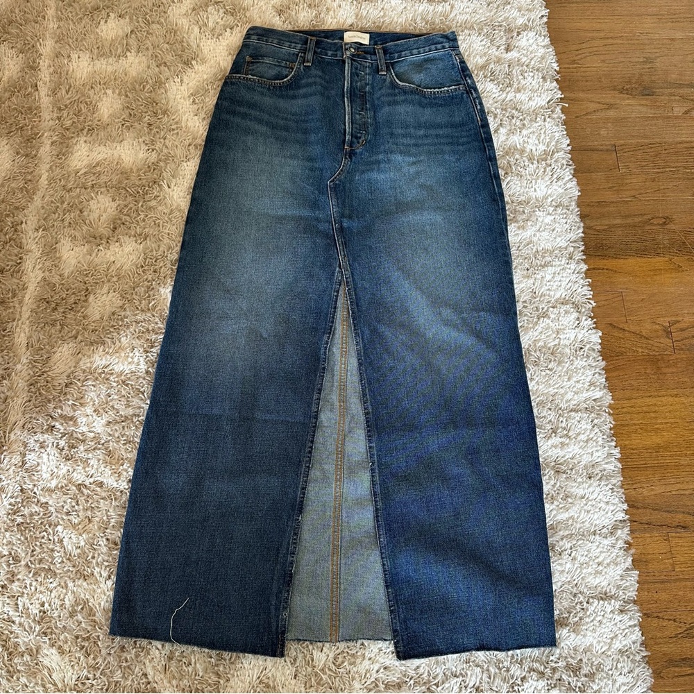 Favorite Daughter Dark Blue Denim Maxi Skirt with Front Slit 30